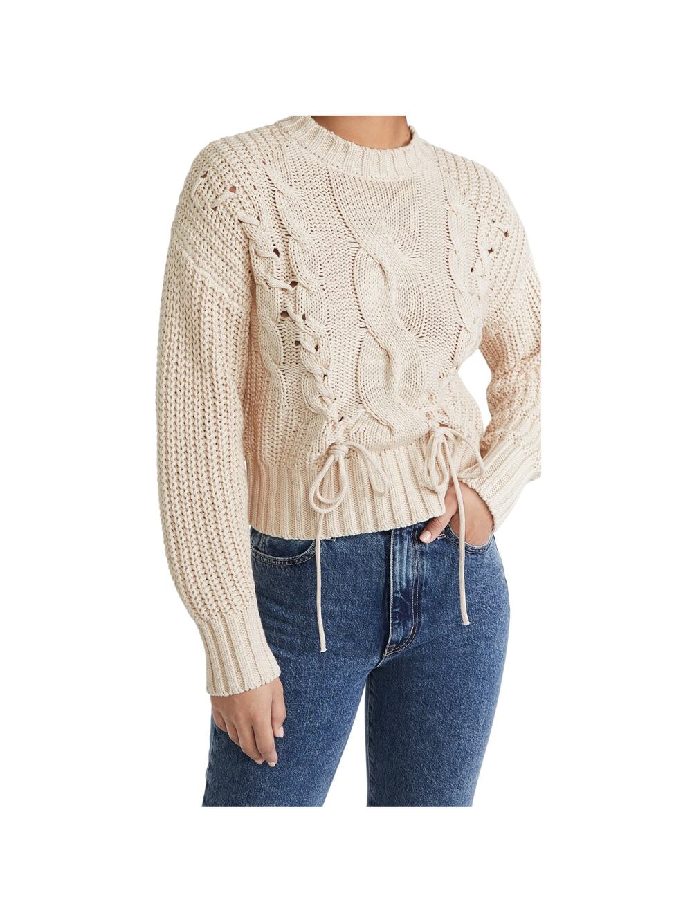 Famer Laced Cream Cable Knit Sweater Size S
